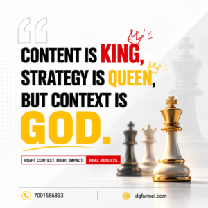 Content is king, strategy is queen, but context is God—DG Funnel graphic with chess pieces.